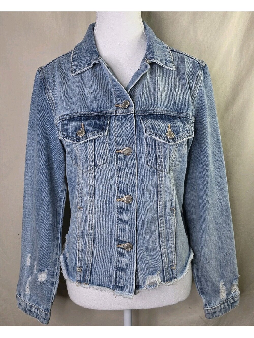 Vervet Distressed Denim Jacket Women's XS Classic Fit Light Wash Ripped - Picture 1 of 9